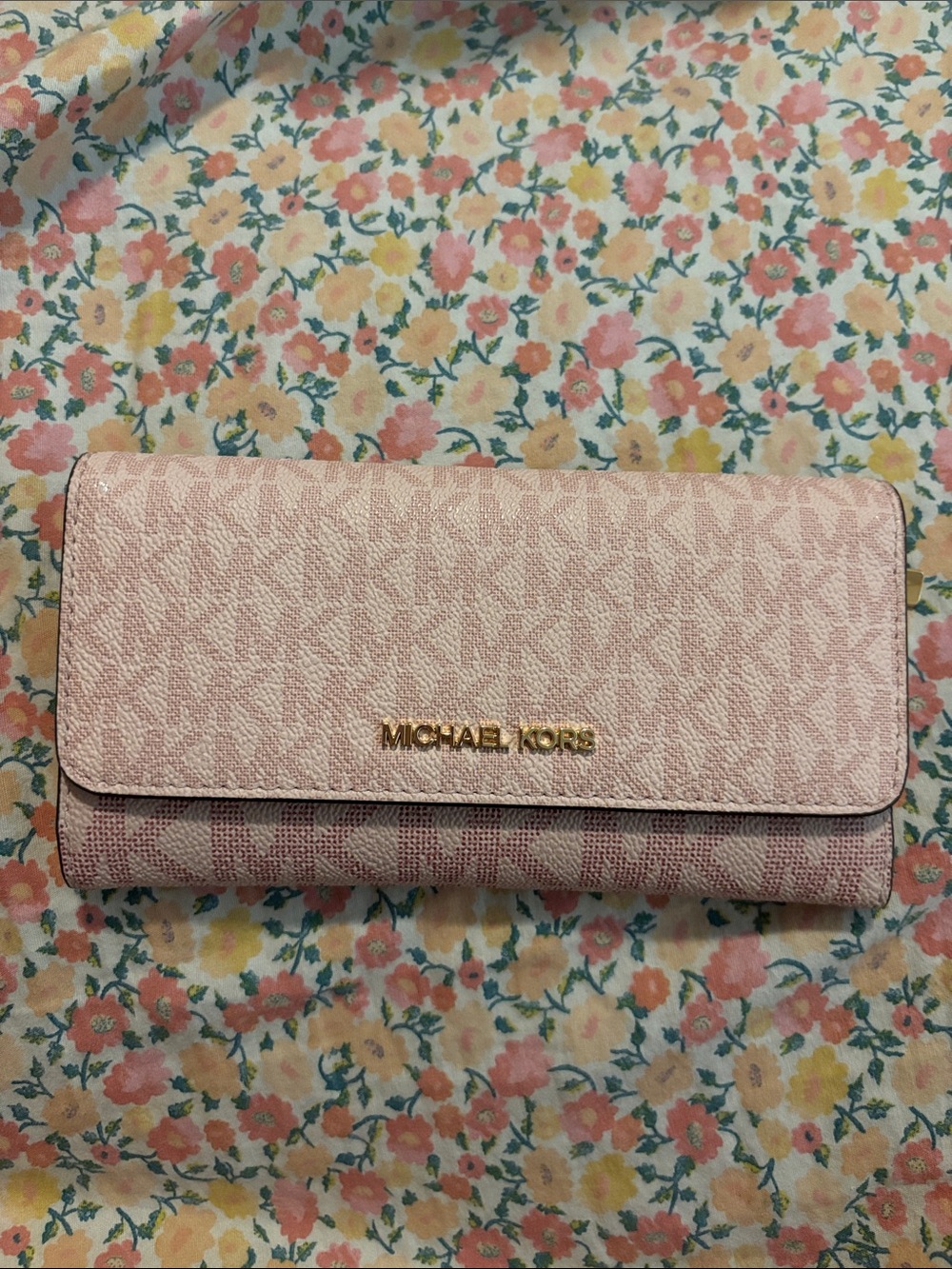 Michael Kors Blush Pink Continental Wallet with Gold Logo